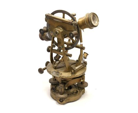 Cooke, Troughton & Simms Theodolite no.18790 brass frame with aluminium barrel, two spirit levels and two Vernier scales with
