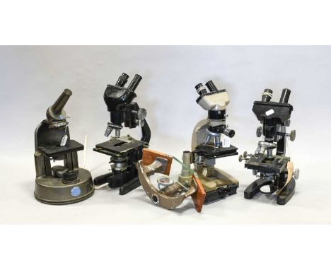 Microscopes (i) Cooke, Troughton &amp; Simms binocular (ii) C Baker lacking lenses (iii) Watson Bactil Binocular (iv) Vicker 