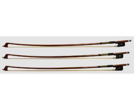 Cello Bows none with makers name, all with abalone shell slides (3)