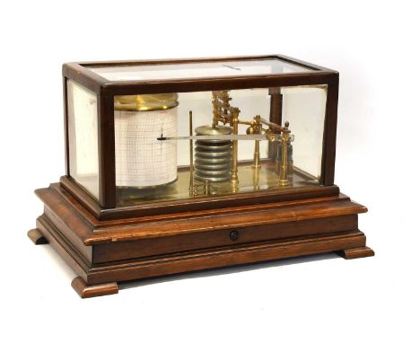Pastorelli and Rapkin (London) Barograph with eight vacuum sections in mahogany case with bevelled glass lid 