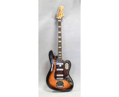Fender Classic Vibe Bass VI Guitar no. ICSA23019267, 6 string, two control dials, four switches, three pickups, sunburst body