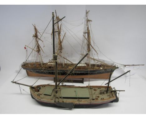 A wooden model ship 'The Cutty Sark', on stand, approx 110cm long, together with a wooden model of a fishing vessel 'Rachel D