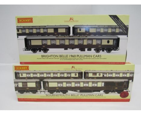 Two boxed Hornby (China) 00 gauge model railway Pullman Car Packs to include R4169 'Bournmouth Belle' Pullman Cars, comprisin