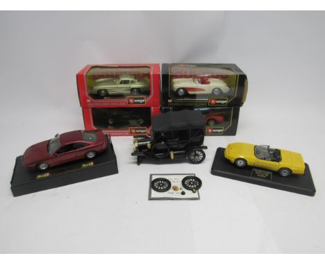 Four boxed Burago 1:24 scale diecast sports cars to include Ferrari Testa Rossa, Mercedes Benz 300 SL, Lamborghini Countach a