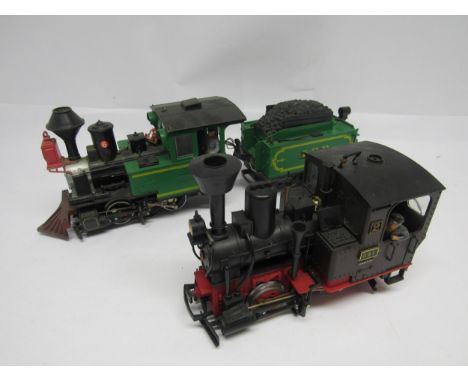 Two LGB (Lehmann-Gross-Bahn) G scale garden railway tank locomotives to include 0-4-0 in green livery with tender and 0-4-0 '
