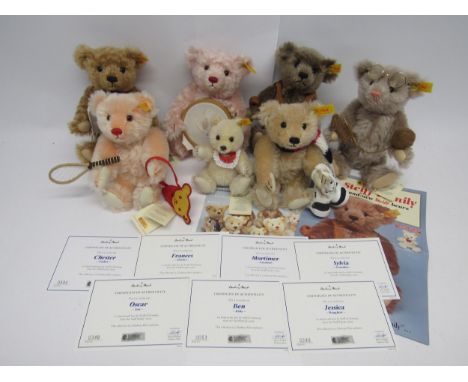 A full set of seven Steiff for Danbury Mint The Steiff Family articulated mohair teddy bears, comprising 654534 Sylvia (grand