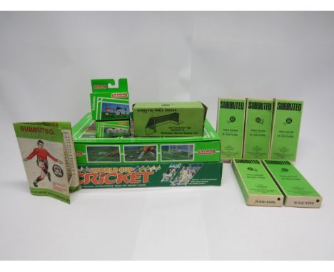 Five boxed 1970s Subbuteo table football teams to include Ipswich/Cardiff/Hartlepool et al., Blackpool/Netherlands, AC Milan,