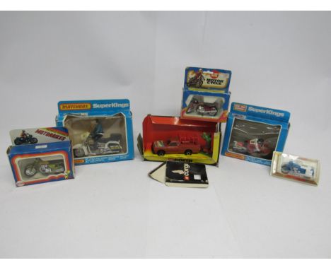 A Corgi diecast 264 The Incredible Hulk Mazda Pick-up and figure with box remains, together with five boxed model motorcycles