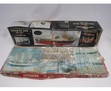 Two boxed Billing Boats model kits to include part built no.592 1:90 scale Zwarte Zee trawler and no.550 Danmark naval traini