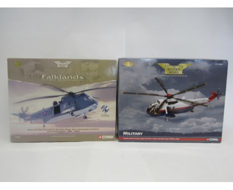 Two boxed Corgi Aviation Archive 1:72 scale diecast helicopters to include AA33401 Westland Sea King HAS-2, 825 Sqn. Royal Na