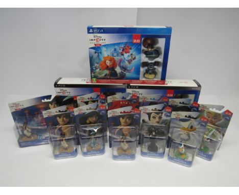 Three boxed Disney Infinity 2.0 Toy Box Combo packs for the Sony PlayStation PS3 (x2) and PS4 consoles, boxes appear sealed, 