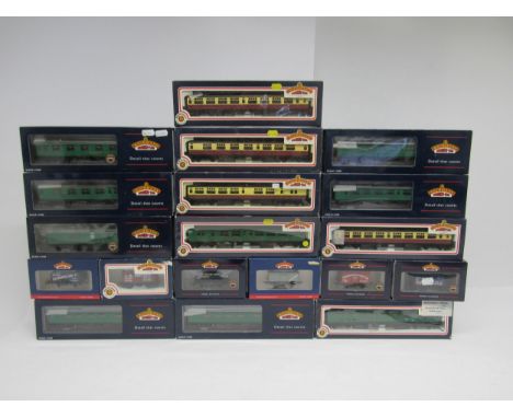 Thirteen boxed Bachmann Branch-Line 00 gauge model railway coaches to include #'s 34-503, 34-528, 39-253, 34-575 (returned st