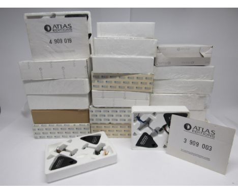 Twenty-one Atlas Edition diecast model military aircraft models and sets to include #'s 4909019, 4909027, 4909301 (no box lid