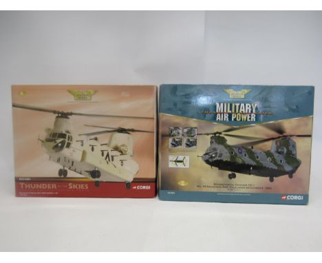 Two boxed Corgi Aviation Archive 1:72 scale diecast helicopters to include AA34202 Military Air Power 18 Squadron RAF Chinook