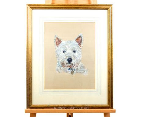 A gouache portrait of a scottie terrier, monogrammed and dated '89 in pencil, sight size 41 x 31cm.