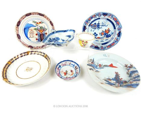 A 19th century Delft style serving dish (21cm wide) together with other 19th and early 20th century ceramic wares, mostly pla