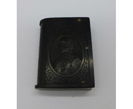 A vulcanite vesta case with portrait of Edward VII