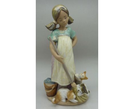 A Lladro figure, girl with cats, B-5A, height 21cm