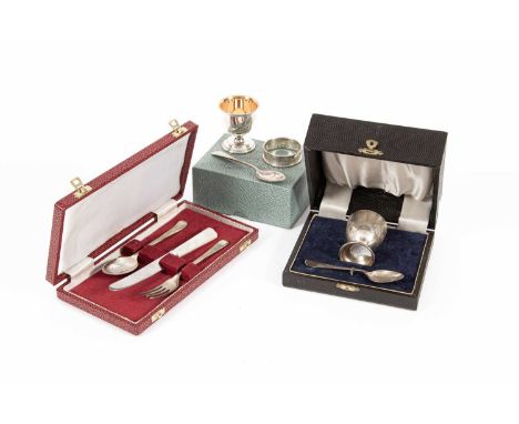 A small group of Christening silver to include a knife, fork and spoon, Sheffield 1978, the spoon and fork initialled, the kn