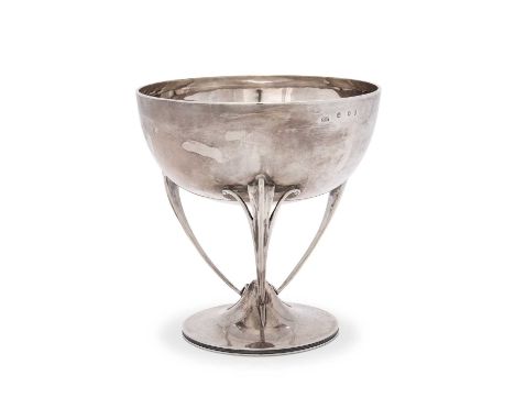 An Art Nouveau silver pedestal bowl, Hamilton &amp; Inches, Edinburgh 1915, of plain form, raised on three scroll supports, o