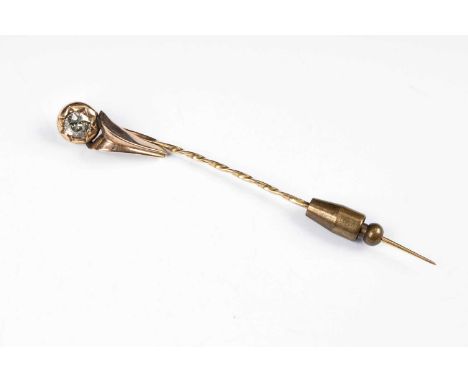 A gold and diamond stick pin, set with an old-cut diamond, approximately 0.5ct, approximately 4mm diameter, the gold unmarked