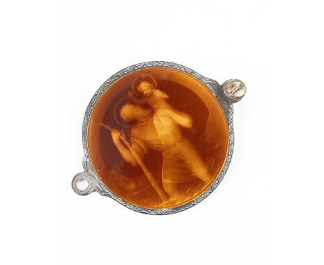 A silver and guilloche enamel St Christopher plaque, import marks PH Vogel, London 1937, 4cm diameter and a bronze St Christo