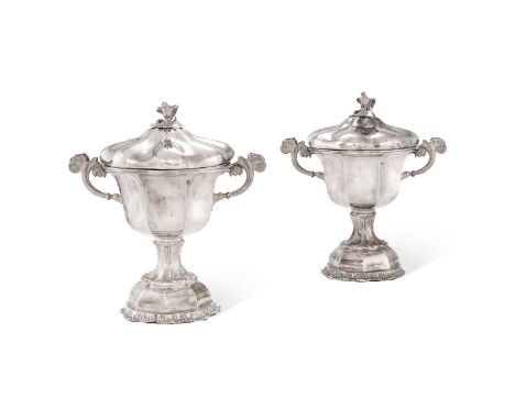 A pair of Dutch .934 standard silver urns and covers, Theodorus Gerardus Bentveld for Bonebakker &amp; Zoon, Amsterdam mid-19