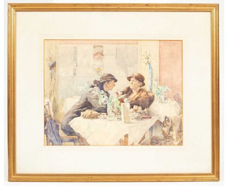 ARR Anna Airy (1882-1964)Gossipsdepicting two ladies in a cafesigned upper rightwatercolour35cm x 45cm  Generally good condit