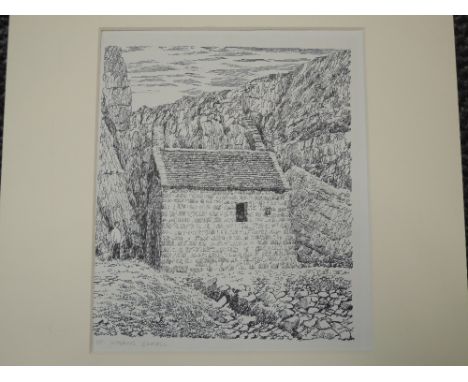 A pen and ink sketch, Alfred Wainwright, St Govans Chapel, 20 x 16cm, not signed, with card 'This is an original drawing by A