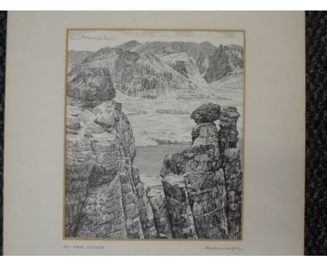 A pen and ink sketch, Alfred Wainwright, Ben More Coigach, signed, 18 x 15cm
Very slight marks to top and edge, signed on mou