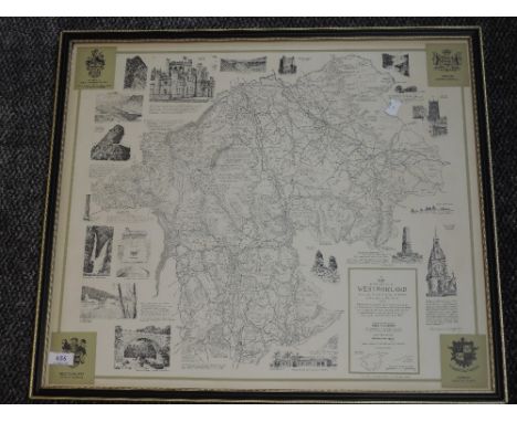 A print map, after Alfred Wainwright, The County of Westmorland, 1974, 3rd Ed, signed, 53 x 60cm, framed and glazed