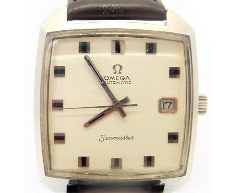 Gent's Omega Seamaster automatic watch, square stainless steel on strap, guaranteed for 1978, No. 33088939.      Condition Re