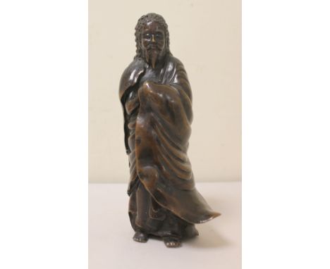 Antique Japanese well-cast bronze figure of a standing bearded sage. 22cm high.