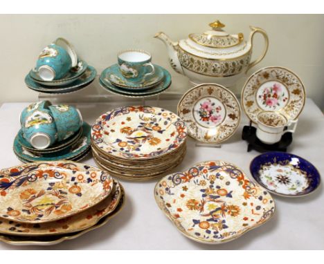 Collection of early 19th century English porcelain including teapot, teawares and Wedgwood part dessert service.   Condition 