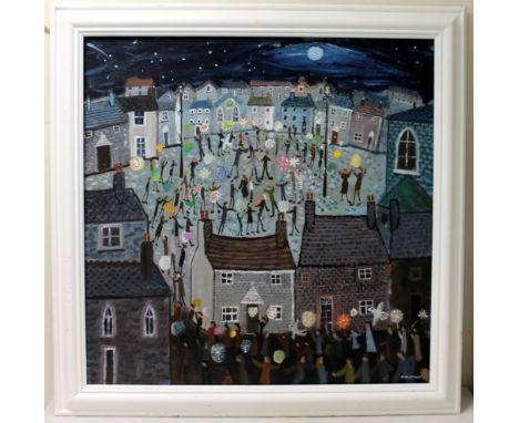 ALAN FURNEAUX, (Cornish School b.1953).Festival of Light, Truro.Oil on canvas.69cm x 69cm.Signed, inscribed with title verso.