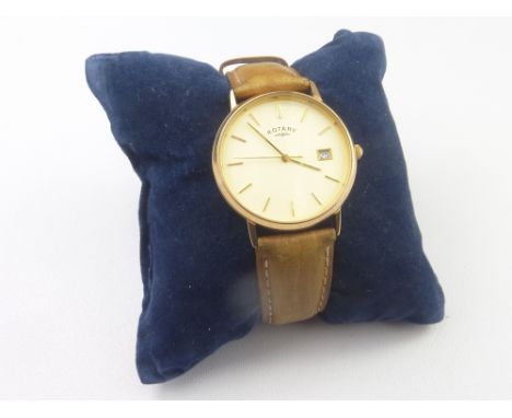 Gent's Rotary Quartz watch, 9ct gold, on strap.