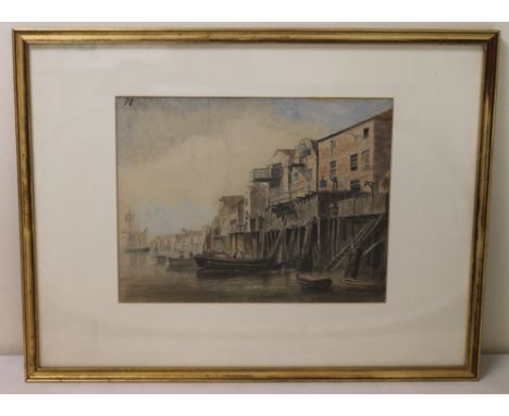 GEORGE BALMER (1806-1846)."Old Buildings, North Shields, 1826".Watercolour over pencil.25cm x 32cm.Numbered 79. Inscribed ver