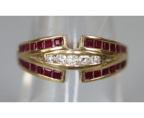 9ct gold ruby and diamond ring. Ring size N. Approx weight 3.3 grams. (B.P. 21% + VAT) Condition is good, no obvious damage.