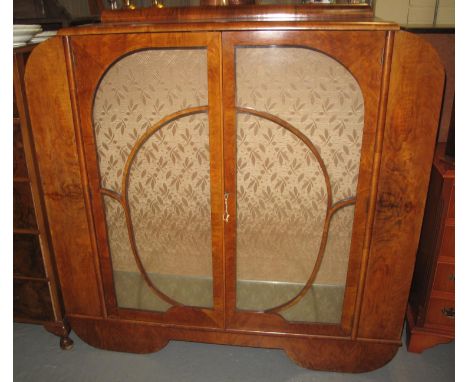 Art Deco walnut two door glazed display cabinet with glass shelves. (B.P. 21% + VAT)Overall good condition for age, some mino