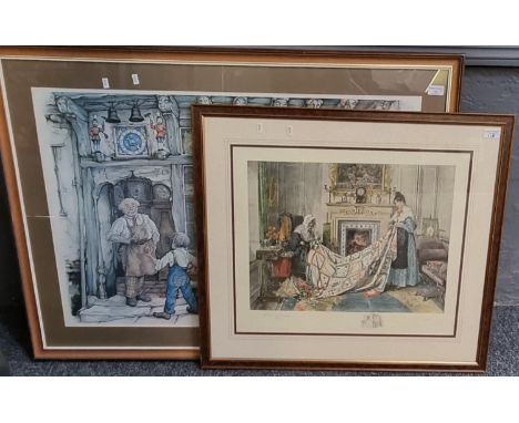 W. Dendy Sadler,  'Nearly Done' coloured print, signed in pencil.  Framed and glazed.  39x50cm approx, together with a large 