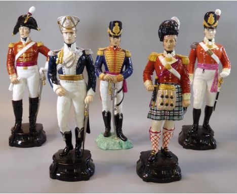 Five Royal Worcester porcelain figurines to include: 'Officer of the Seaforth Highlander 1812' model no. 2657, 'Officer of th
