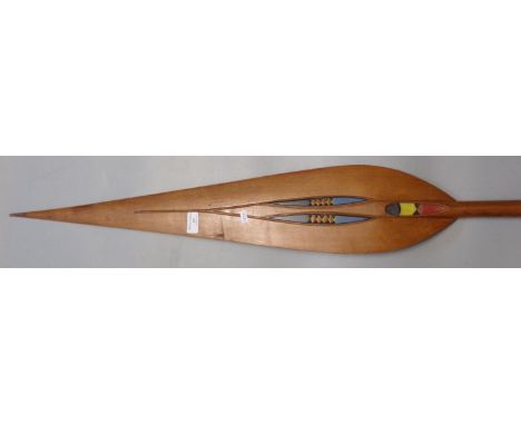 20th century painted hardwood, probably tribal paddle. (B.P. 21% + VAT) Local private vendor.  Not able to weigh this item.  