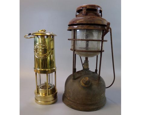 Modern E. Thomas & Williams Ltd brass miner's lamp in original tubular box. Together with a vintage tilley lamp. (2)(B.P. 21%