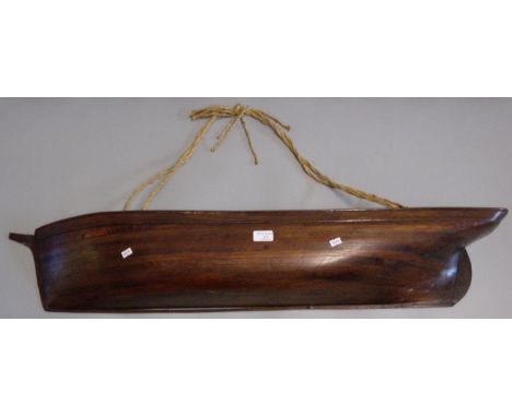 Mahogany half block sailing ship model, probably 19th century. 1M long approx. (B.P. 21% + VAT) There is no label on this lot