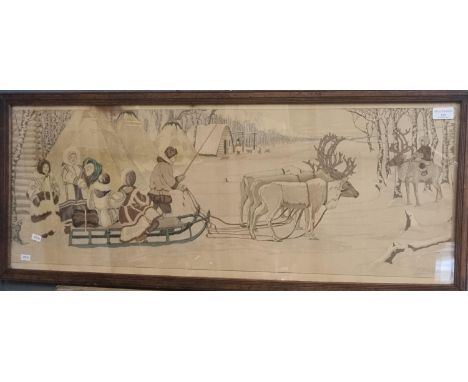 After Midderigh, study of Lap Landers with reindeer, coloured print.  34x93cm approx.   (B.P. 21% + VAT) 