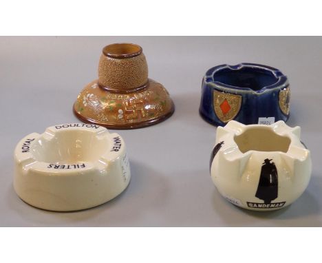 Collection of Royal Doulton stoneware and other ashtrays, to include: 'Good Luck' with horseshoe and swastika symbol, 'Sandem
