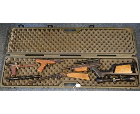 Collection of vintage air pistols, to include: Diana Mark 4, Crosman Silhouette Sport pistol with stock and telescopic site, 