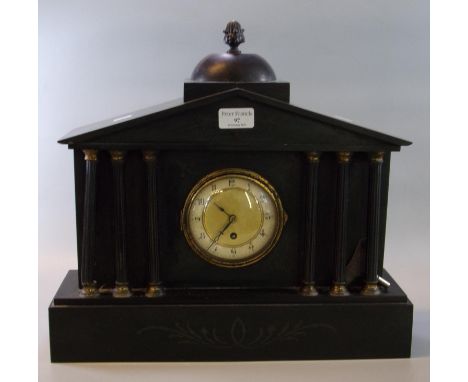 Late 19th/early 20th century black slate architectural mantle clock with Arabic chapter ring.  39cm high approx.  (B.P. 21% +