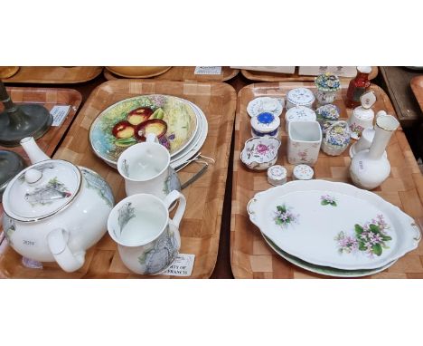 Two trays of assorted china, to include: Macdonald fine bone china bullet shaped teapot and matching mugs decorated with Afri