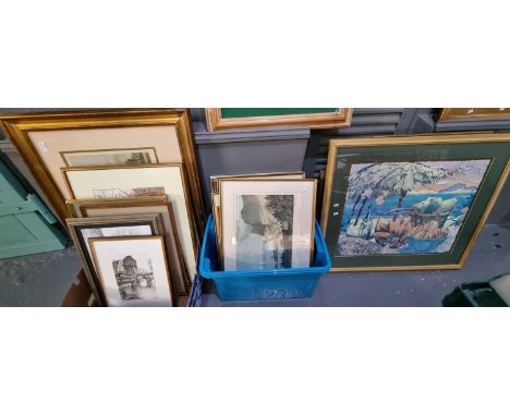 A large collection of assorted furnishing pictures, prints etc, topographical scenes, still life studies etc.  22 pictures ap